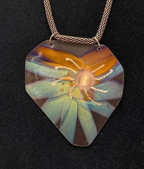 fire flame painting copper pendant